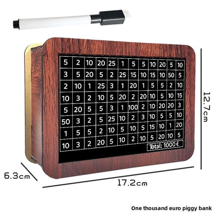 Wooden Savings Box with Money Counter Black Sticker 1k EUR