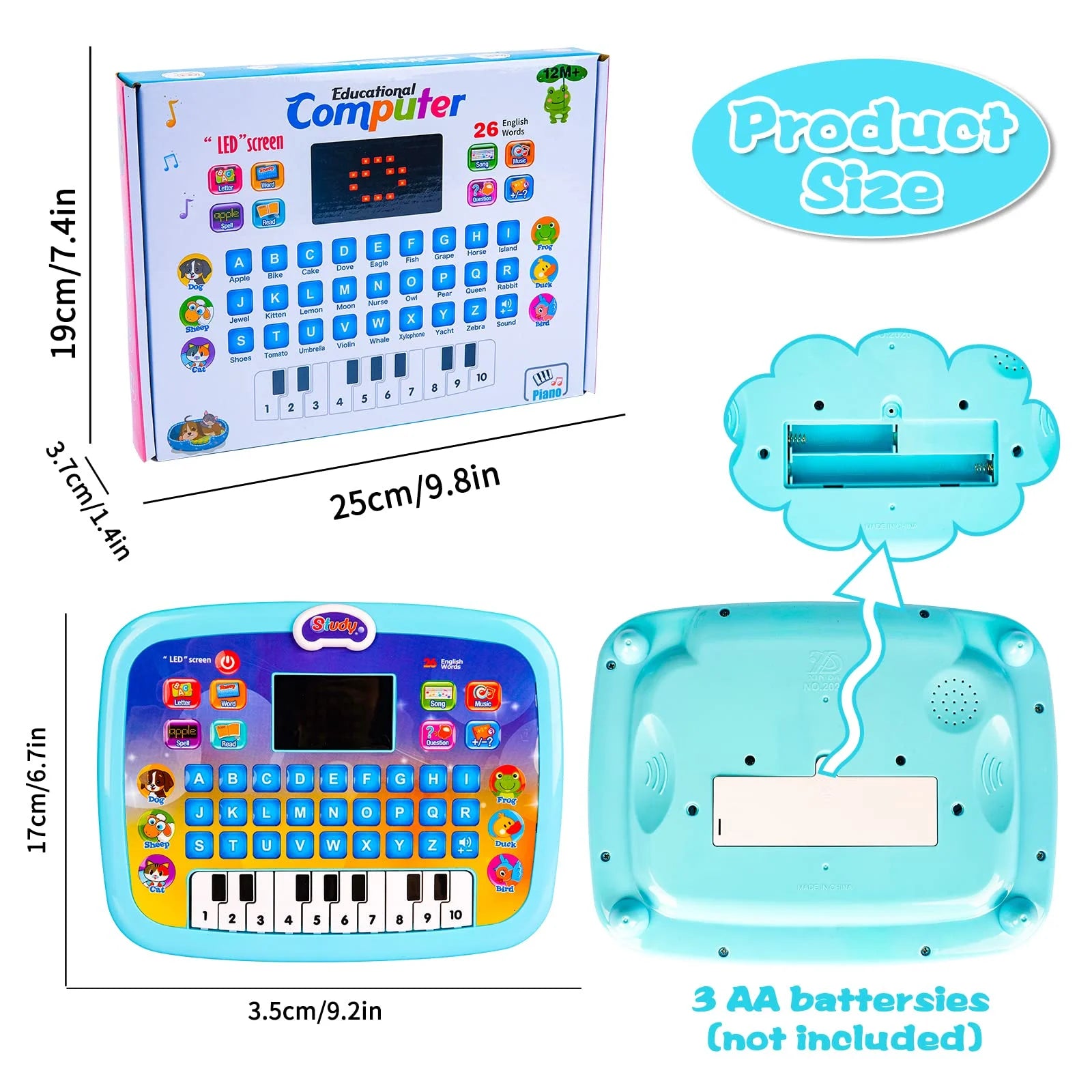 Early Educational Learning Tablet Toy for 1 2 3 Year Old Boys, Blue Interactive Alphabet Kids Learning Tablet Toy for Toddlers, Electronic Tablet Toy Birthday Gift for Kids Aged 1-3 Year Old