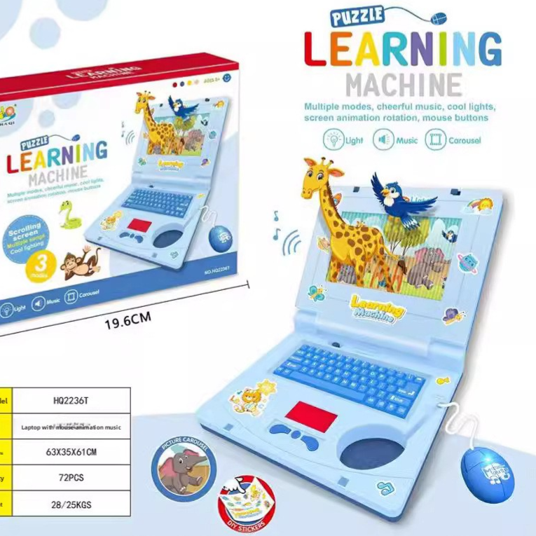 Kids Pretend Learning Laptop with Lights & Music – Color Options