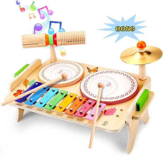 Toddler Drum Set,Xylophone Musical Instruments for Kids,Baby Drums Wooden Montessori Music Toy