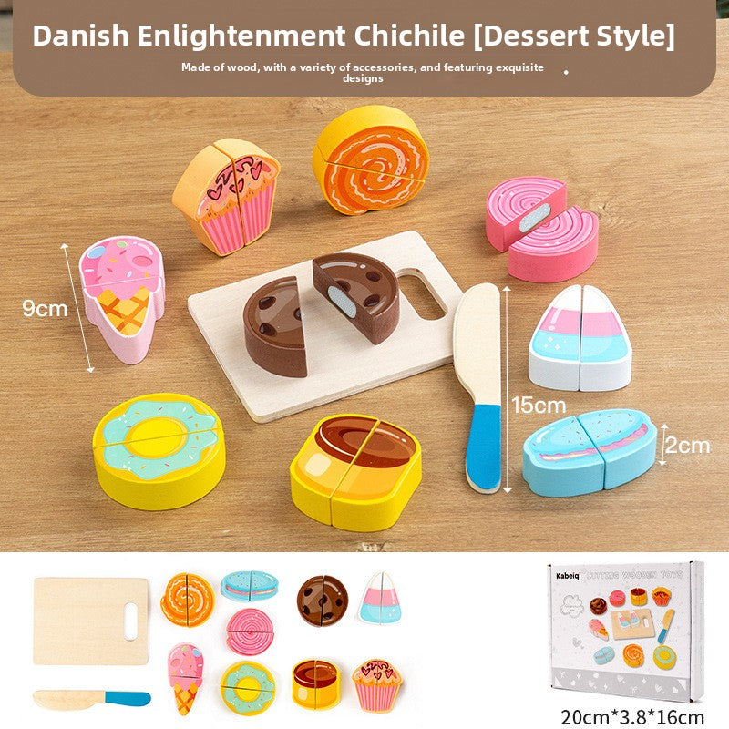 Wooden Pretend Food Cutting Toys – Fruit, Vegetable & Dessert Sets