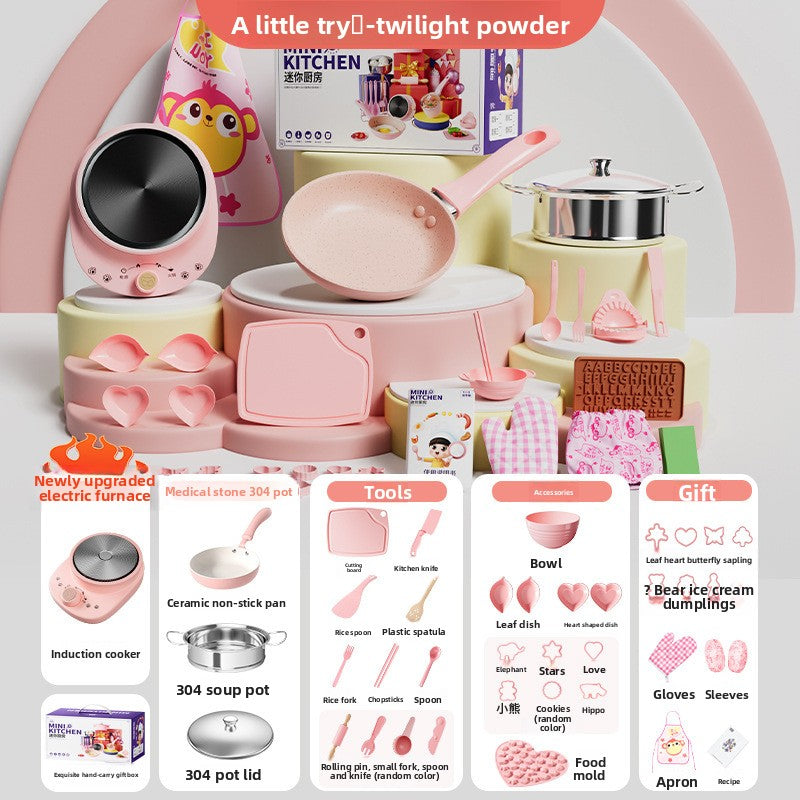 Toy Kitchen Set for Pretend Cooking Trial Box Smart Heater Pink 42pcs