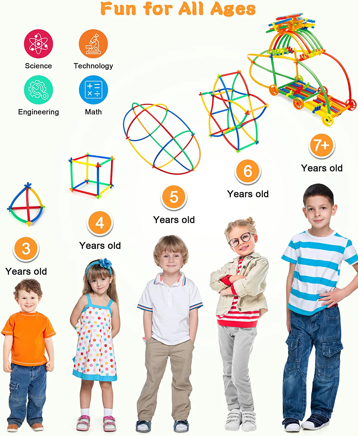 Straw Constructor STEM Building Toys 600Pcs Interlocking Toys Engineering Toys Thin Tube Blocks Connectors Toy Educational Toy Kit for Kids 3 4 5 6 7+ Years Boys and Girls