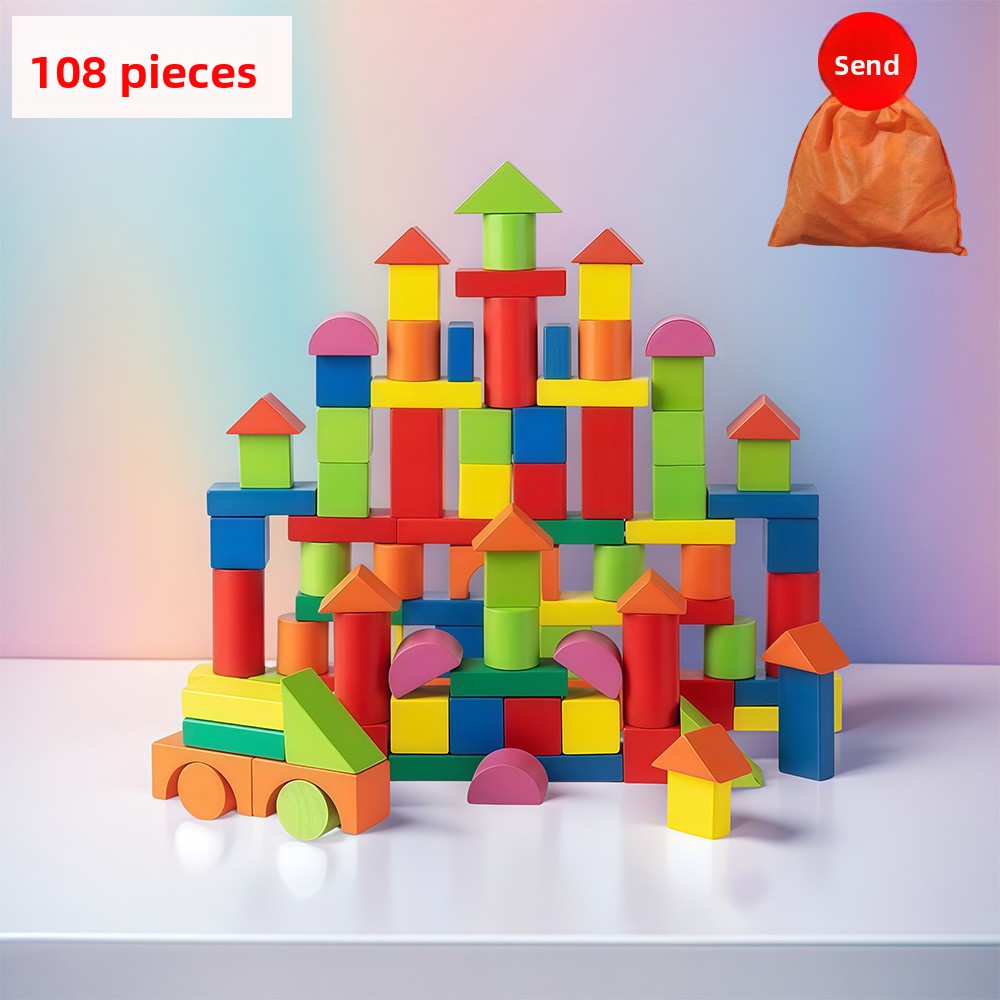 Large Wooden Building Blocks for Kids 108 in bag