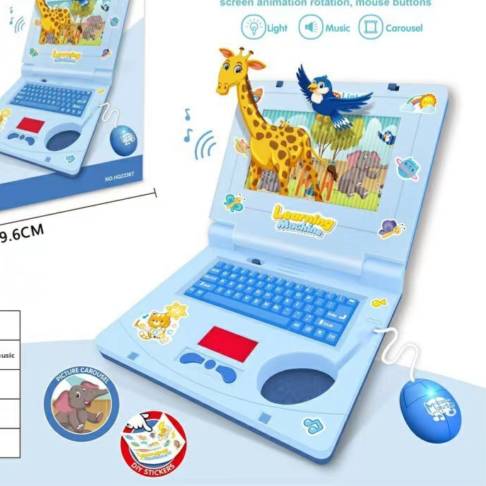 Kids Pretend Learning Laptop with Lights & Music – Color Options