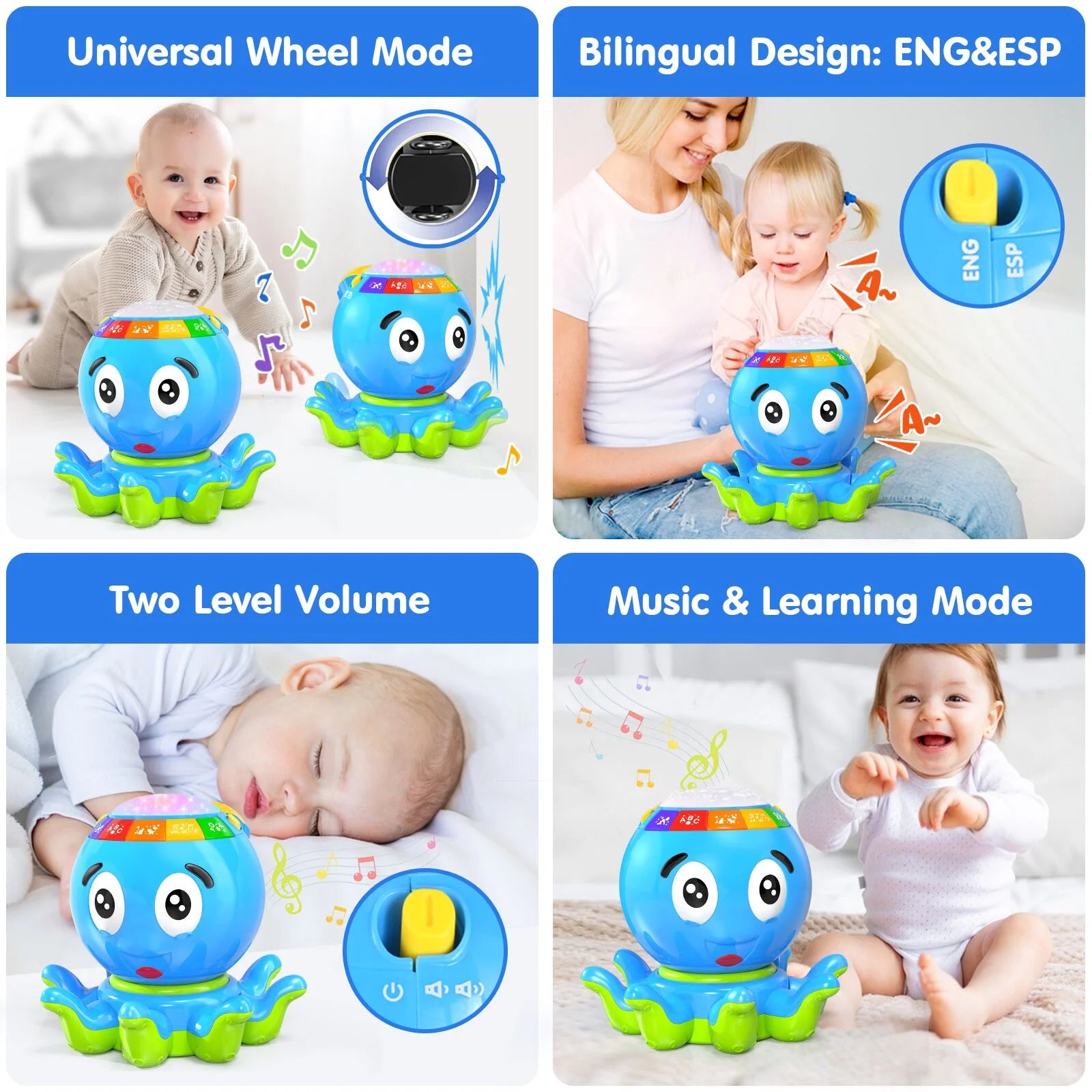 Baby Toys 6 to 12 Months, Musical Octopus Crawling Baby Toys for 12-18 Months, Early Learning Educational Toy with Light & Sound, Birthday Toy for Infant Toddler Boy Girl 7 8 9 10 11 Months