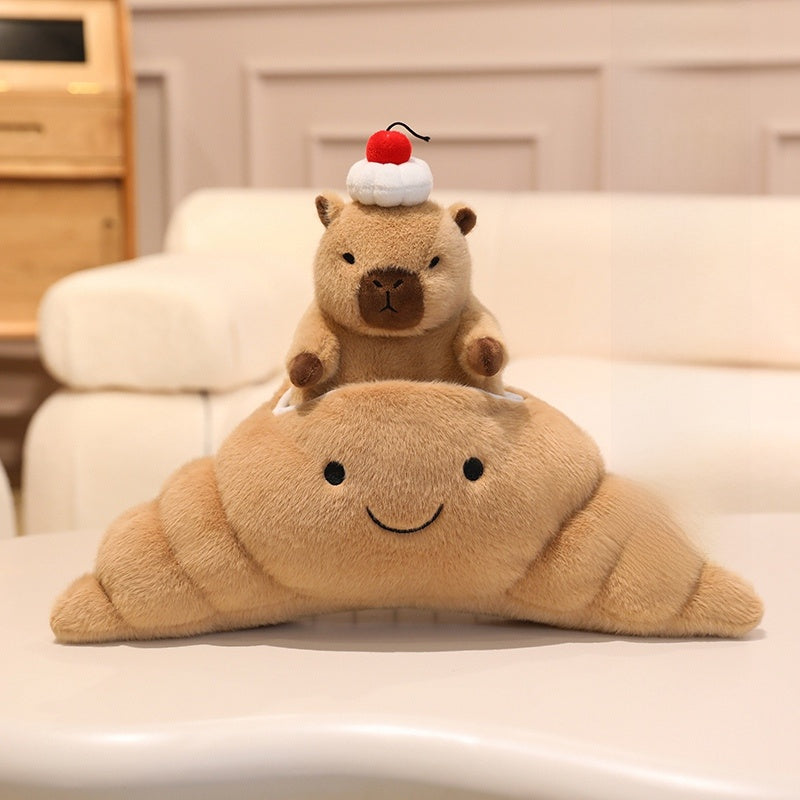 Cute Capybara Plush Toy Dessert Theme Croissant Capybara 20cm