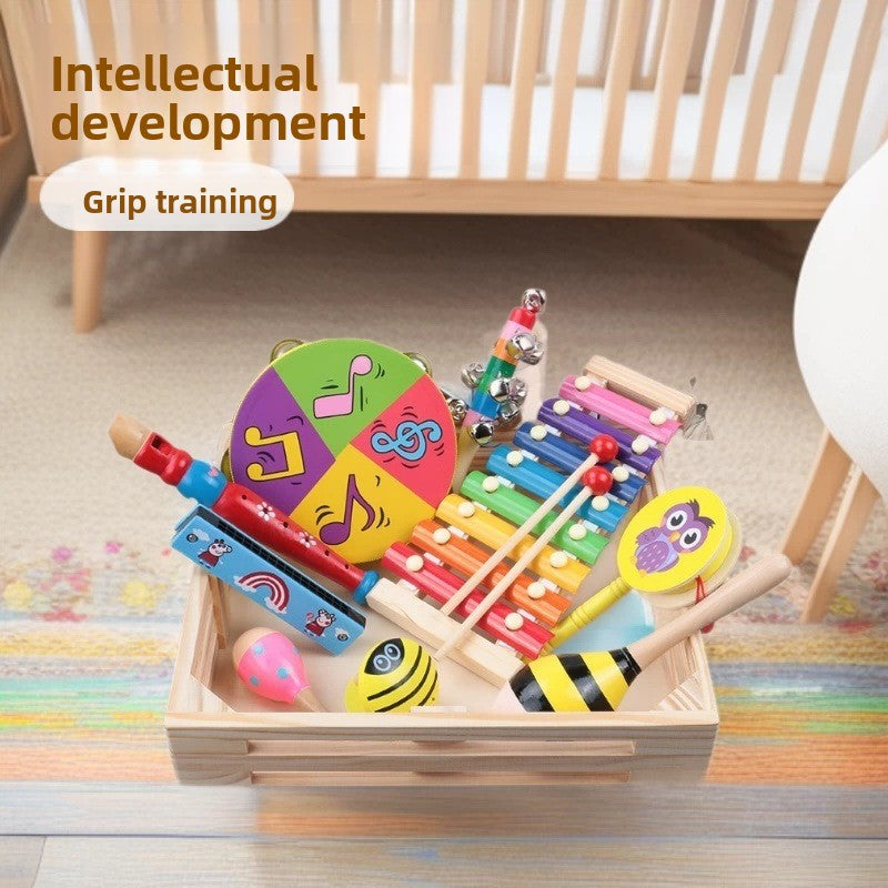 Wooden Rattle & Hand Bell Set for Babies and Toddlers
