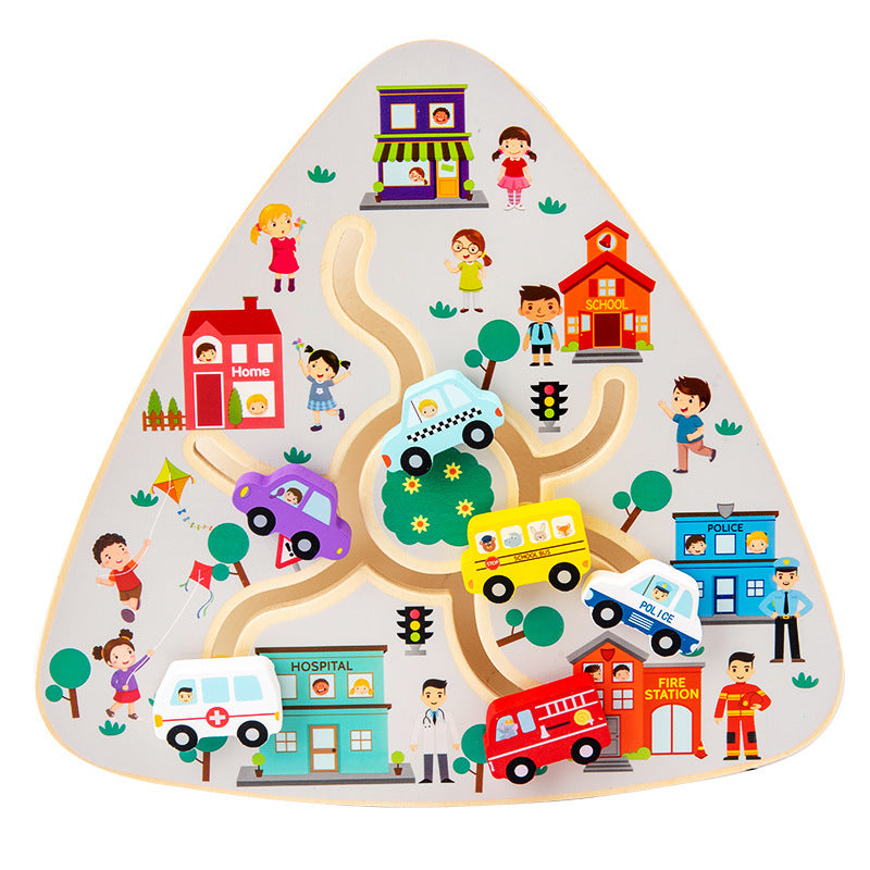 Wooden Maze Toy for Kids Single-side traffic out of position