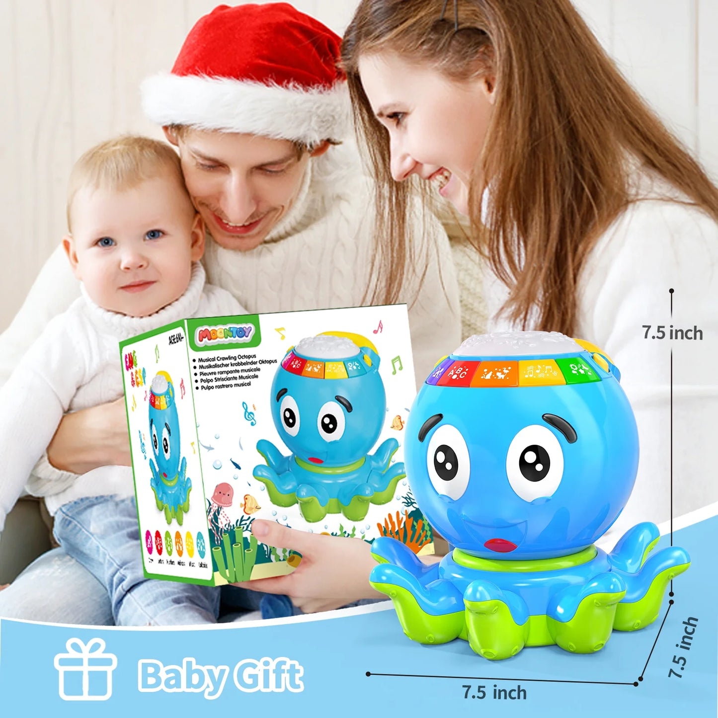 Blue Crawling Musical Octopus Baby Toys for 12-18 Months, Early Learning Educational Toy with Light & Sound, Birthday Toy for Infant Toddler Boy Girl 7 8 9 10 11 Month 1-2 Year Old