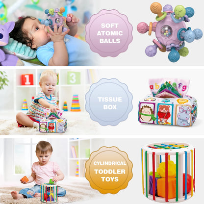 Baby Toys 6-12 Months, 6 in 1 Montessori Toys Soft Baby Teething Toys, Sensory Development Education Toys for Baby 12-18 Months