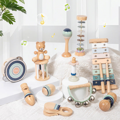 Wooden Rattle and Music Toy Set toy musical instument set of 12 pieces