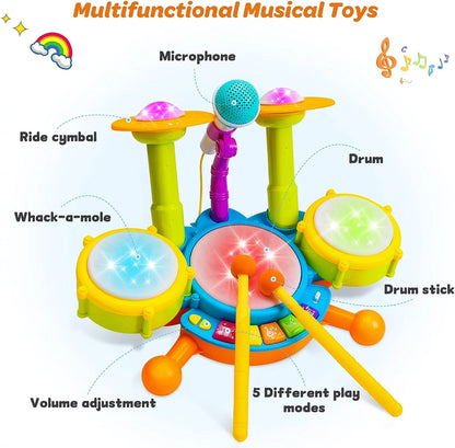 Drum Sets for Kids, Toys for 1 Year Old, Educational Learning Toys for 2 3 4 5 6 Year, Light up Baby Music Toy for Boys Girls Birthday Gift