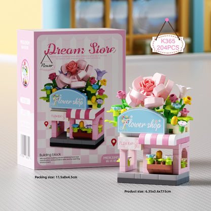 Mini City Street Building Blocks Set red rose shop 290 micro particles