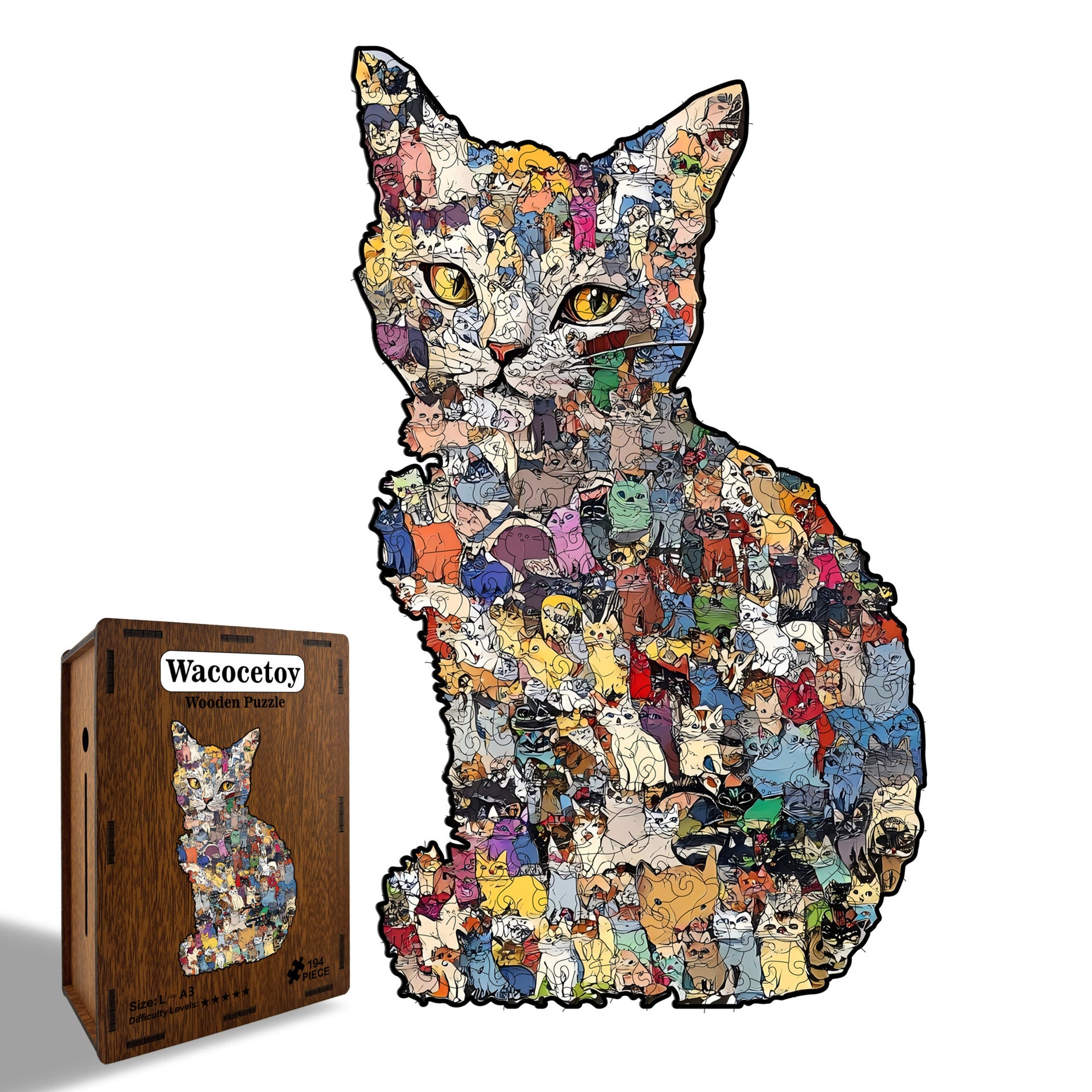 Wooden Cat Puzzle Piggy Bank Toy