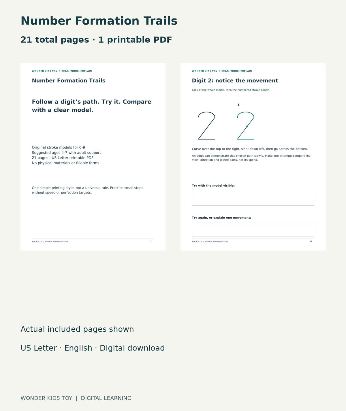 Number Formation Trails: actual included PDF cover and page6, 21 total pages
