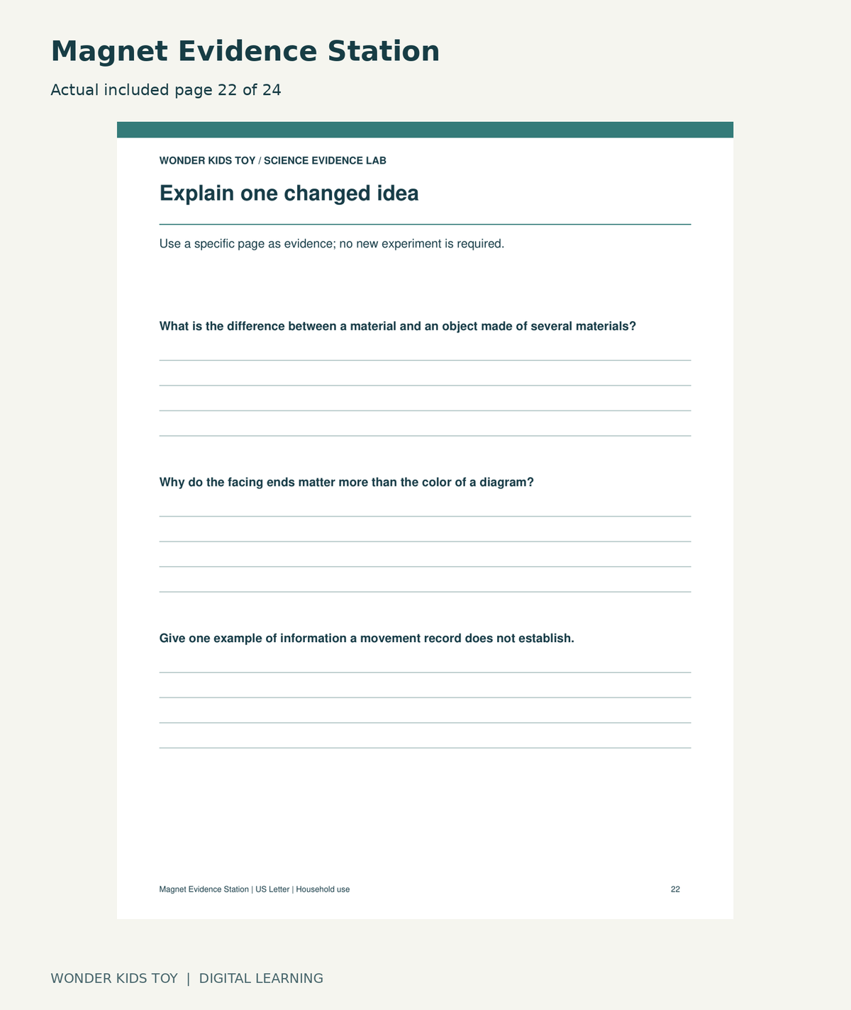Magnet Evidence Station: actual included PDF page22 of 24