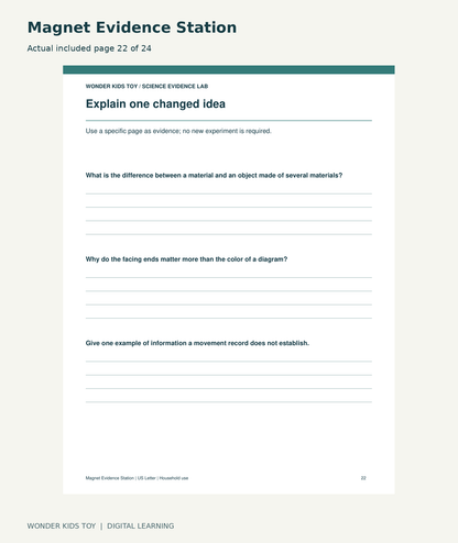 Magnet Evidence Station: actual included PDF page22 of 24