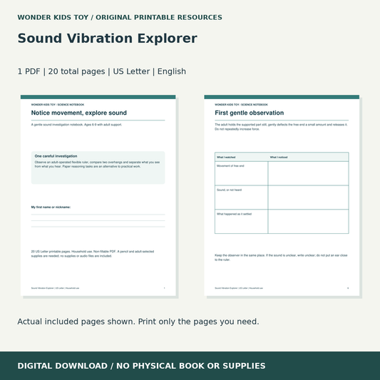 Sound Vibration Explorer: actual included PDF previews, 20 total pages, US Letter digital download