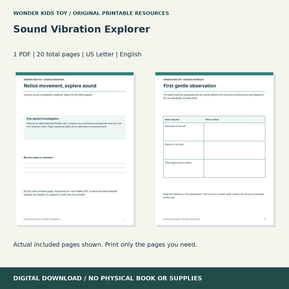 Sound Vibration Explorer: actual included PDF previews, 20 total pages, US Letter digital download