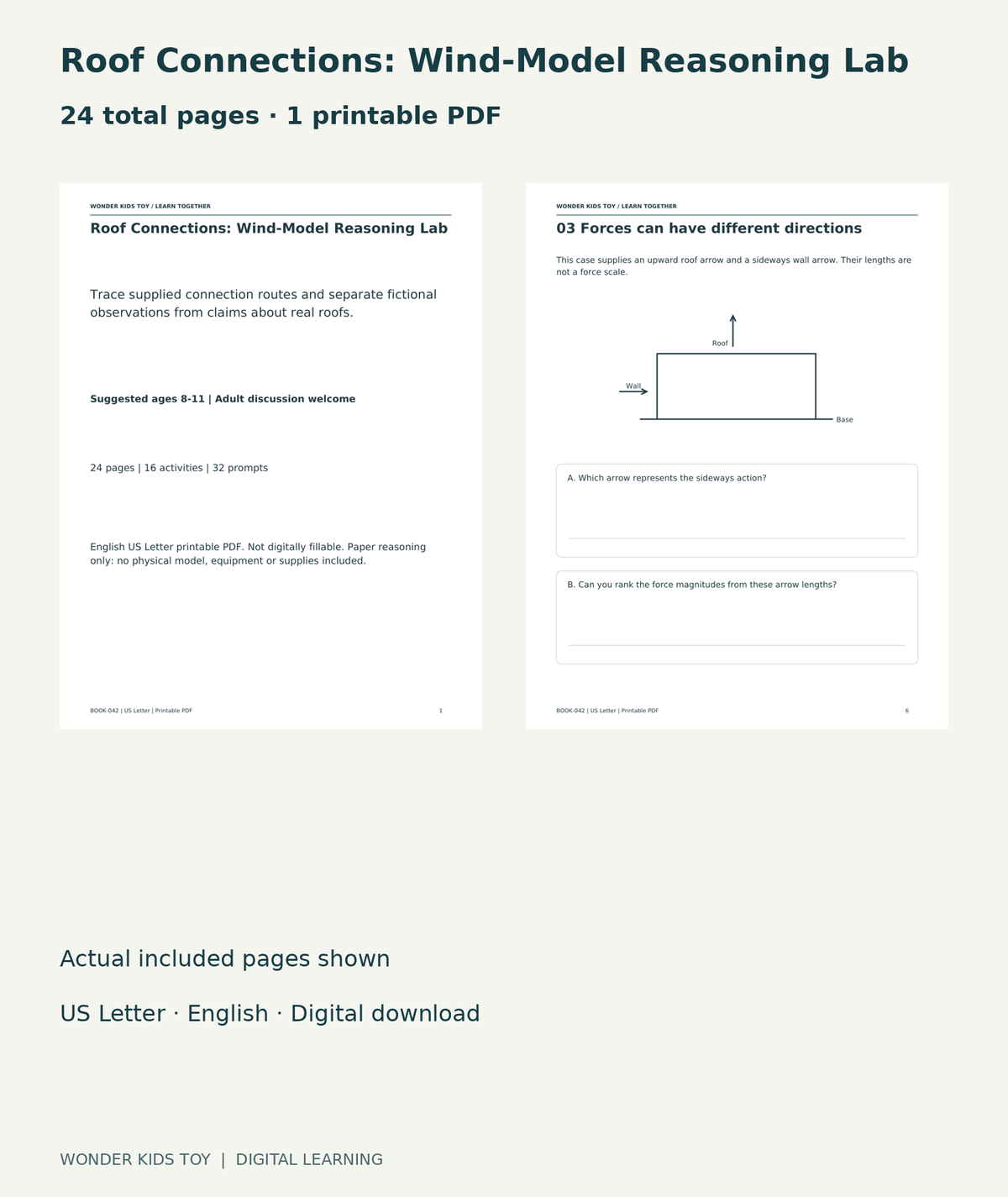 Roof Connections: Wind-Model Reasoning Lab: actual included PDF cover and page6, 24 total pages