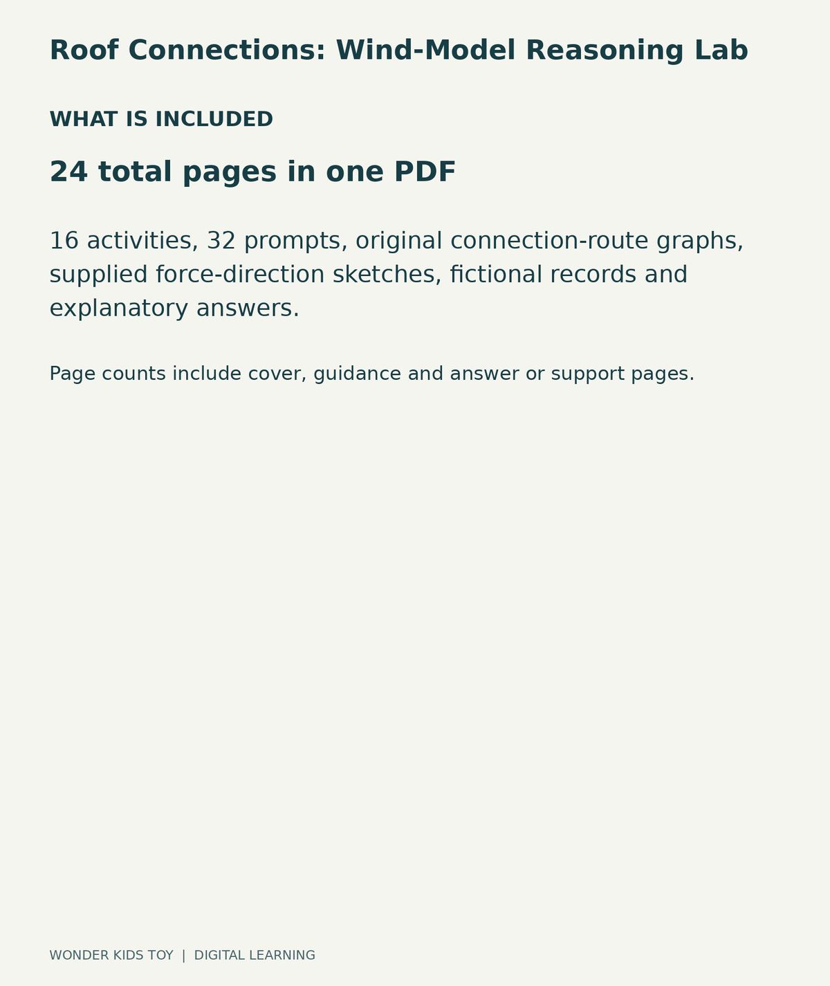 Roof Connections: Wind-Model Reasoning Lab: contents overview, one PDF with 24 total pages
