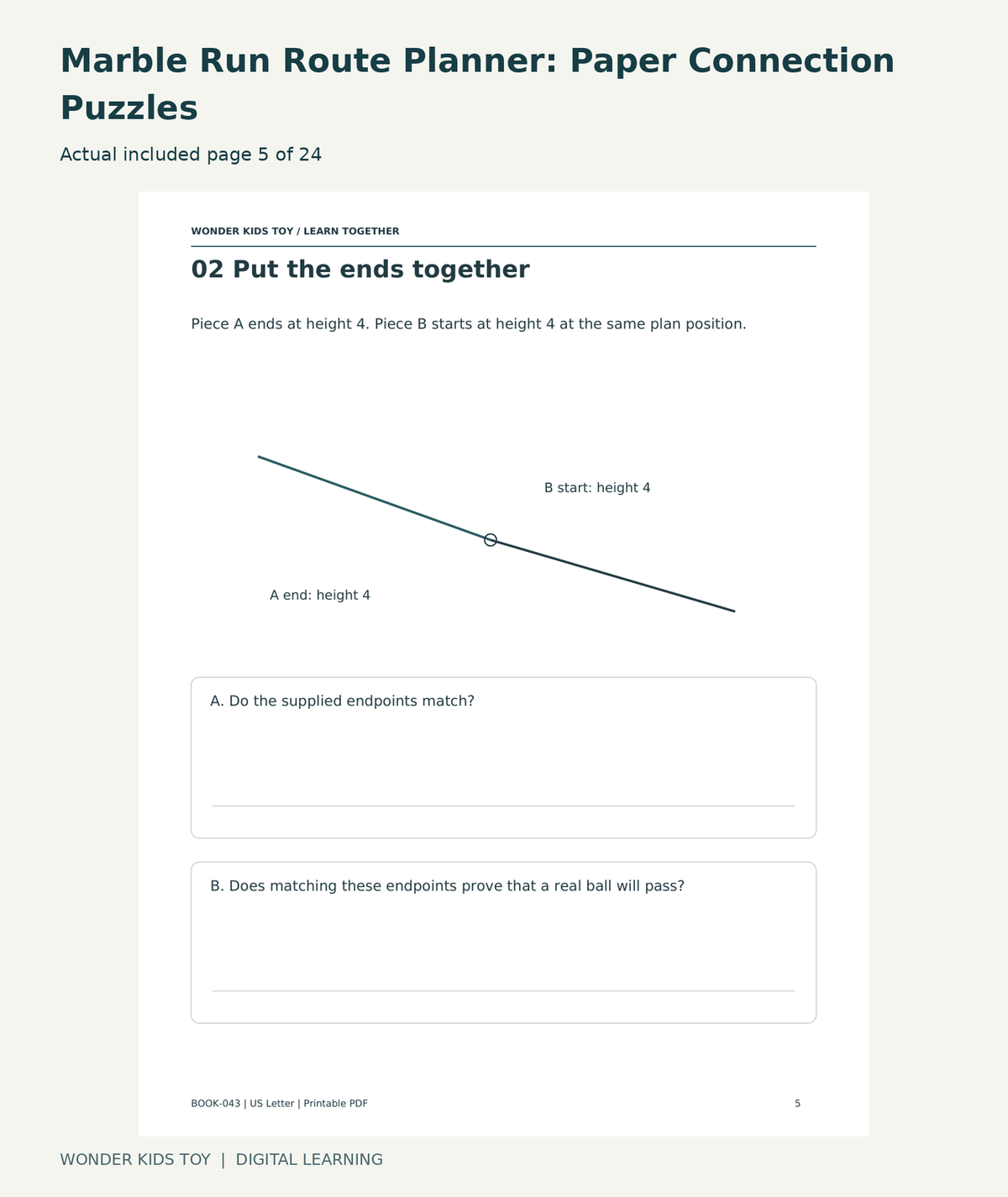 Marble Run Route Planner: Paper Connection Puzzles: actual included PDF page5 of 24