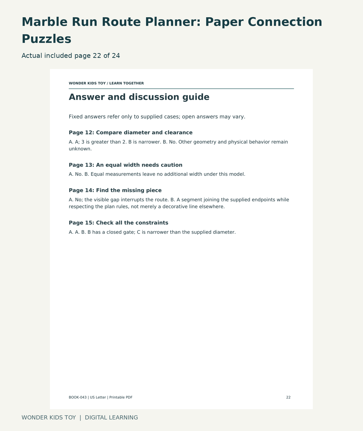 Marble Run Route Planner: Paper Connection Puzzles: actual included PDF page22 of 24