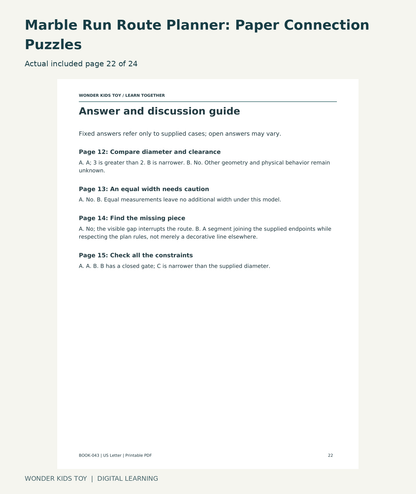Marble Run Route Planner: Paper Connection Puzzles: actual included PDF page22 of 24