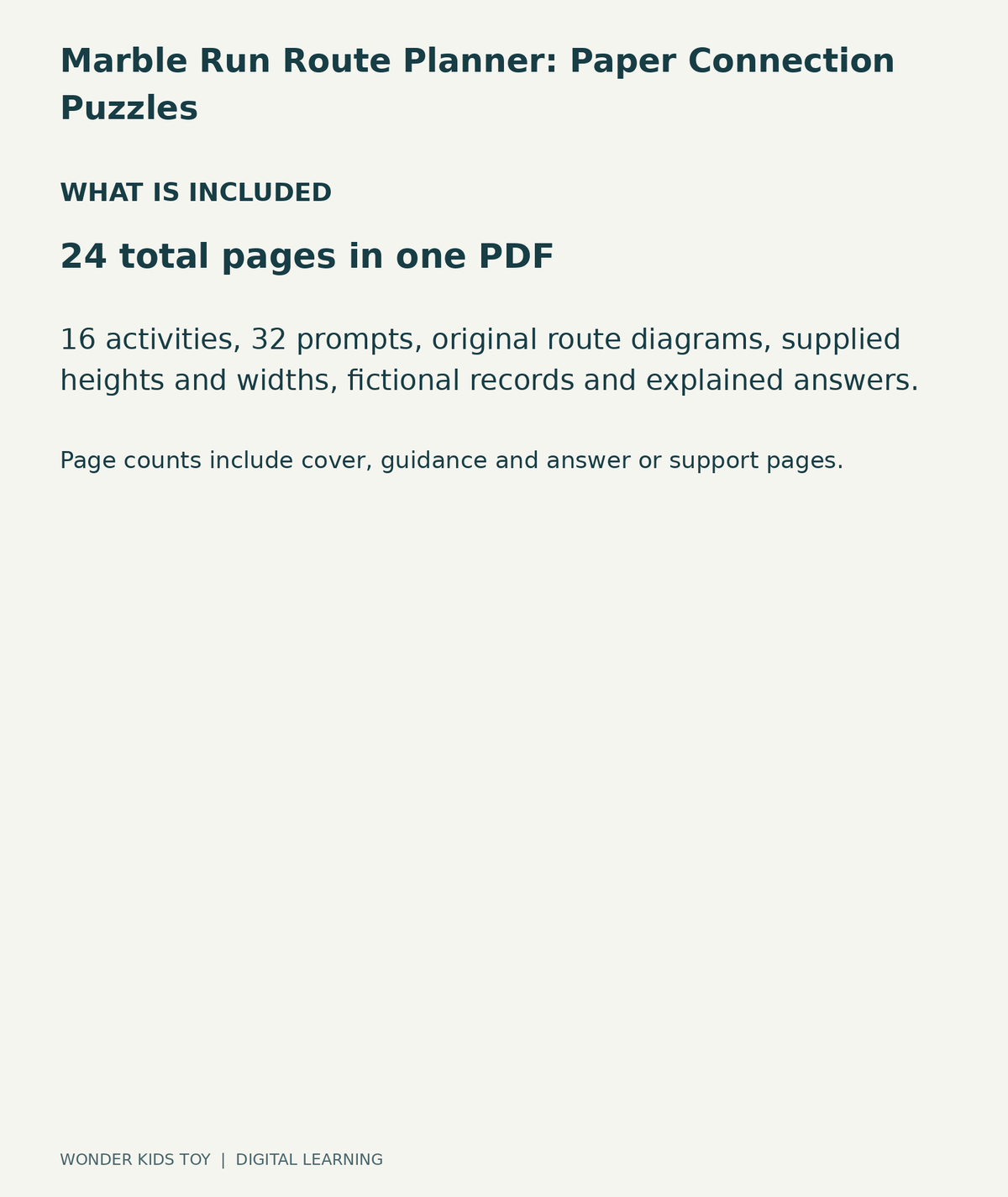 Marble Run Route Planner: Paper Connection Puzzles: contents overview, one PDF with 24 total pages