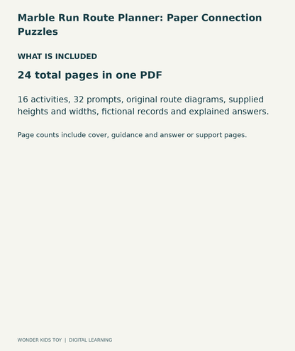 Marble Run Route Planner: Paper Connection Puzzles: contents overview, one PDF with 24 total pages