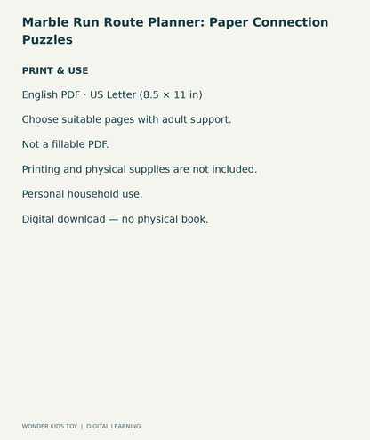 Marble Run Route Planner: Paper Connection Puzzles: US Letter English printable PDF and household-use details