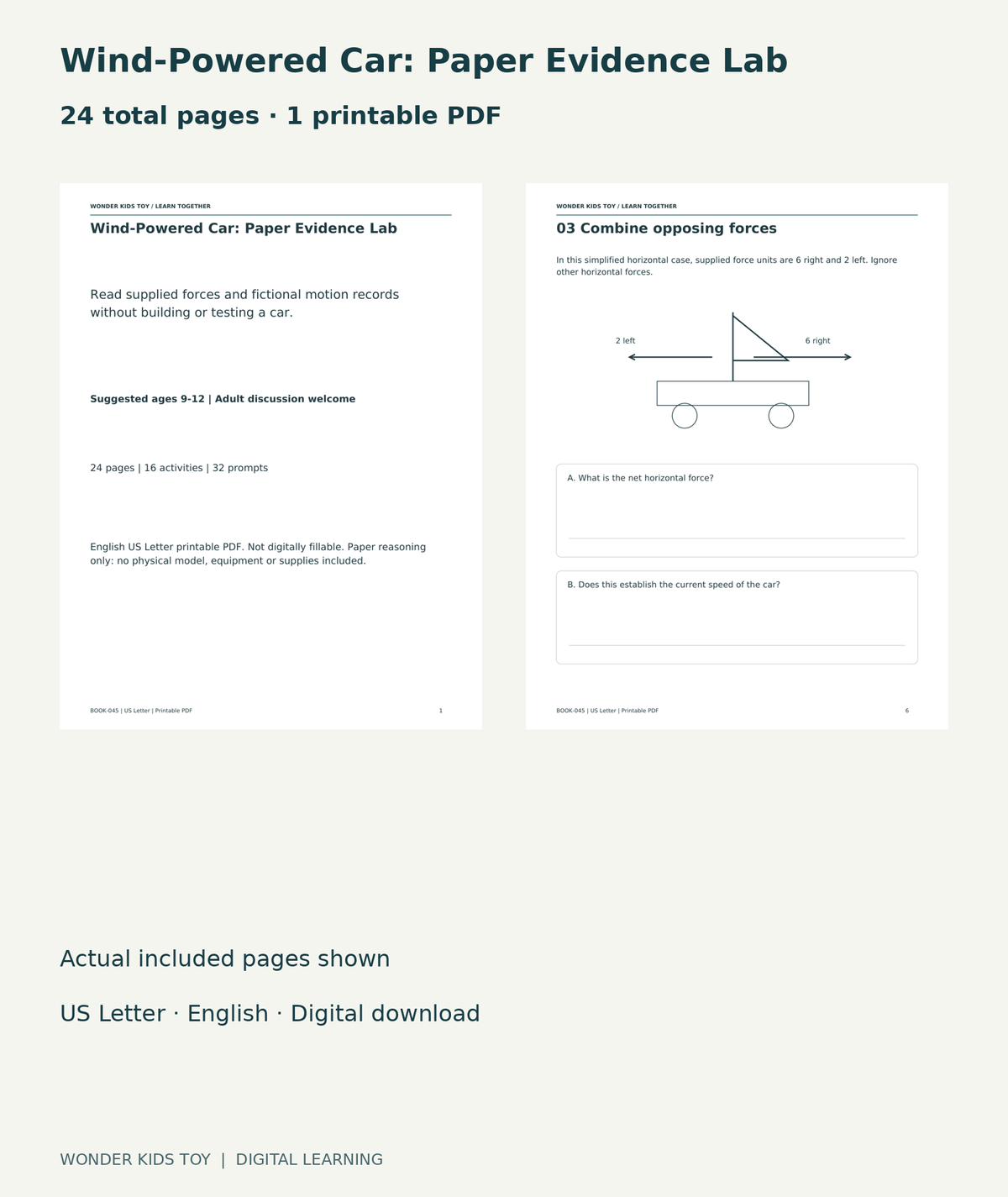 Wind-Powered Car: Paper Evidence Lab: actual included PDF cover and page6, 24 total pages