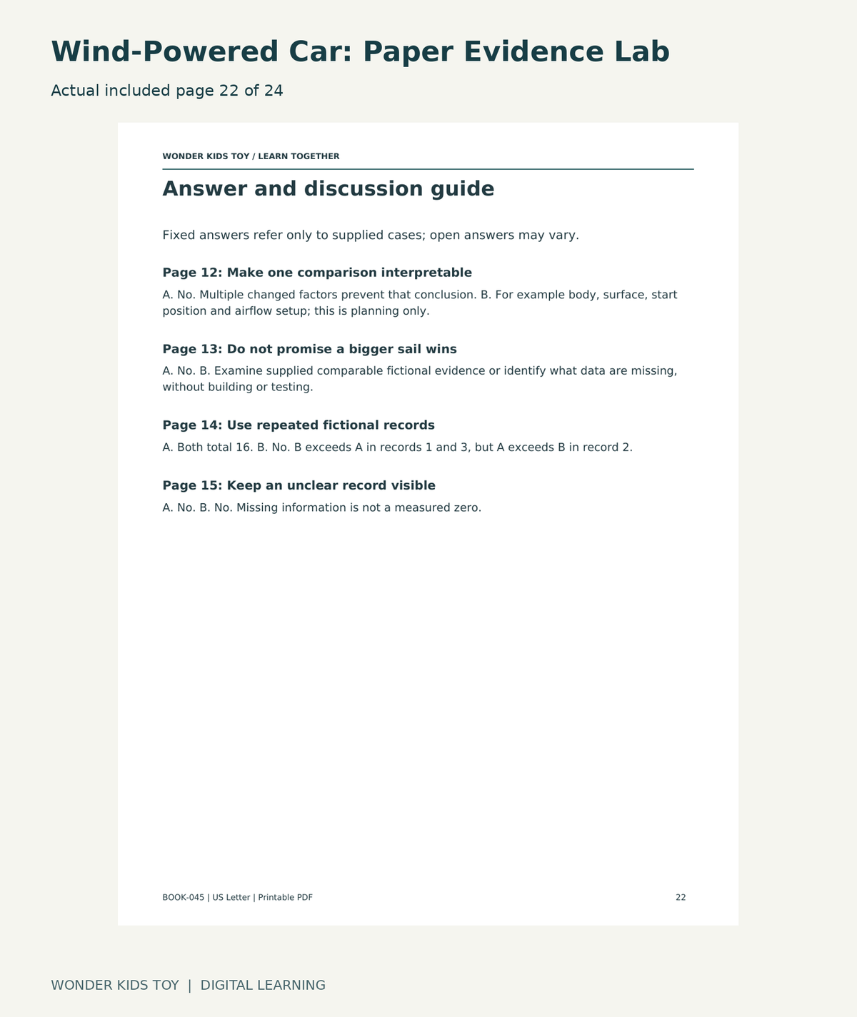 Wind-Powered Car: Paper Evidence Lab: actual included PDF page22 of 24