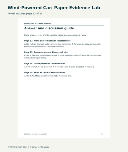 Wind-Powered Car: Paper Evidence Lab: actual included PDF page22 of 24