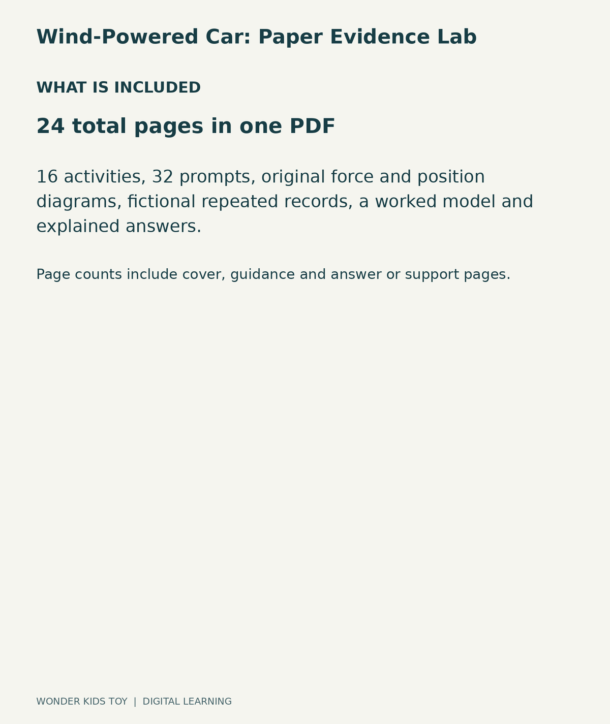 Wind-Powered Car: Paper Evidence Lab: contents overview, one PDF with 24 total pages