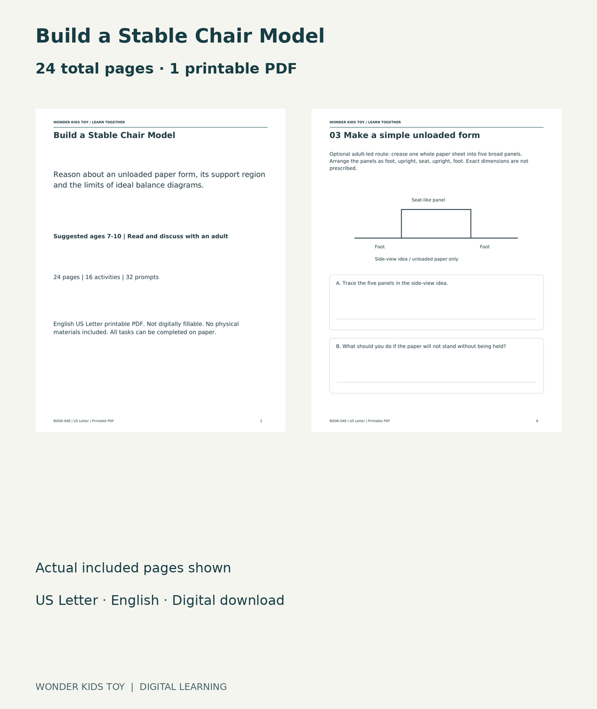 Build a Stable Chair Model: actual included PDF cover and page6, 24 total pages