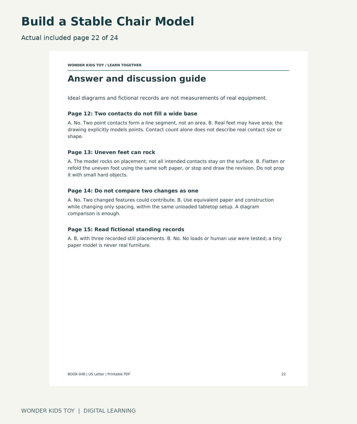 Build a Stable Chair Model: actual included PDF page22 of 24
