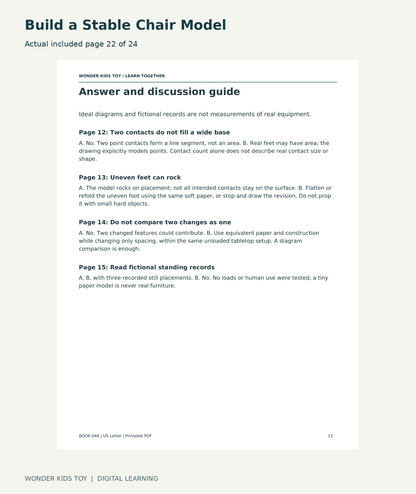 Build a Stable Chair Model: actual included PDF page22 of 24