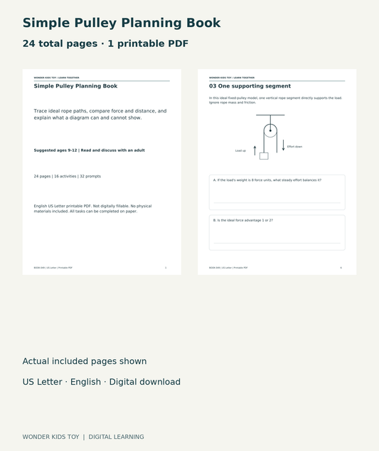 Simple Pulley Planning Book: actual included PDF cover and page6, 24 total pages