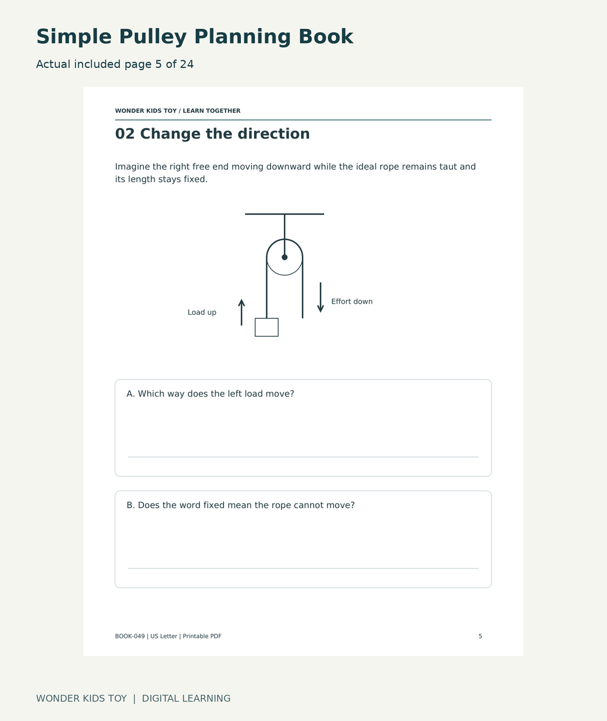 Simple Pulley Planning Book: actual included PDF page5 of 24