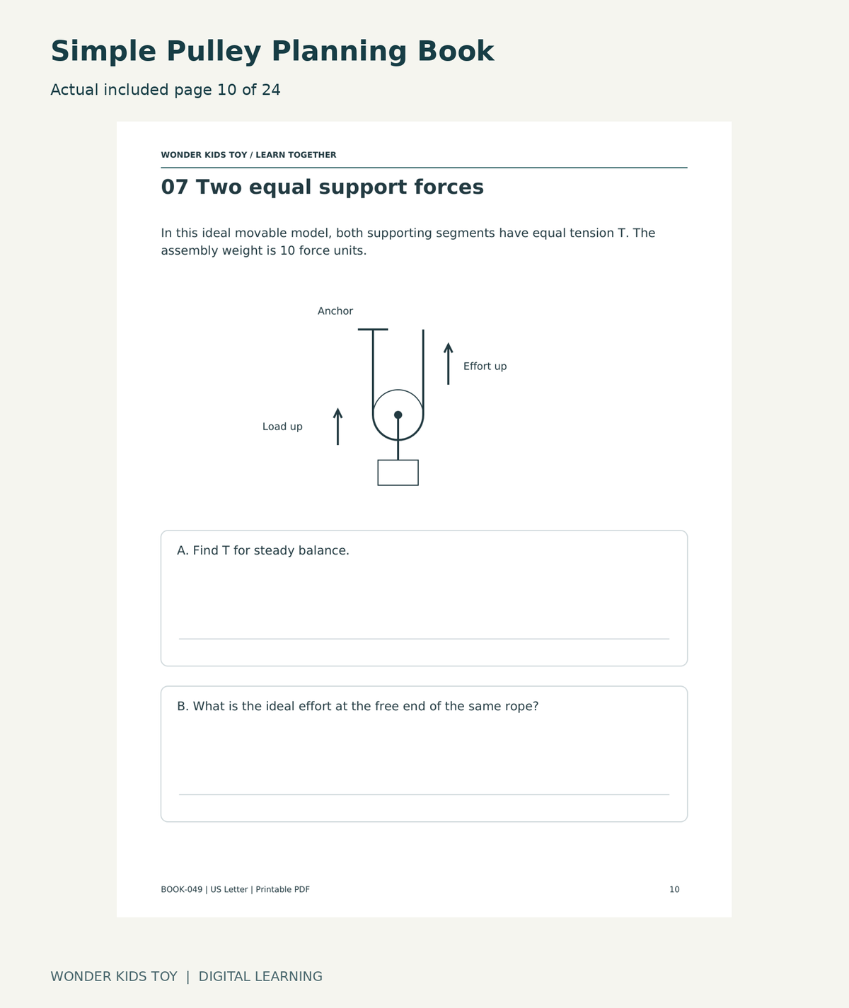 Simple Pulley Planning Book: actual included PDF page10 of 24