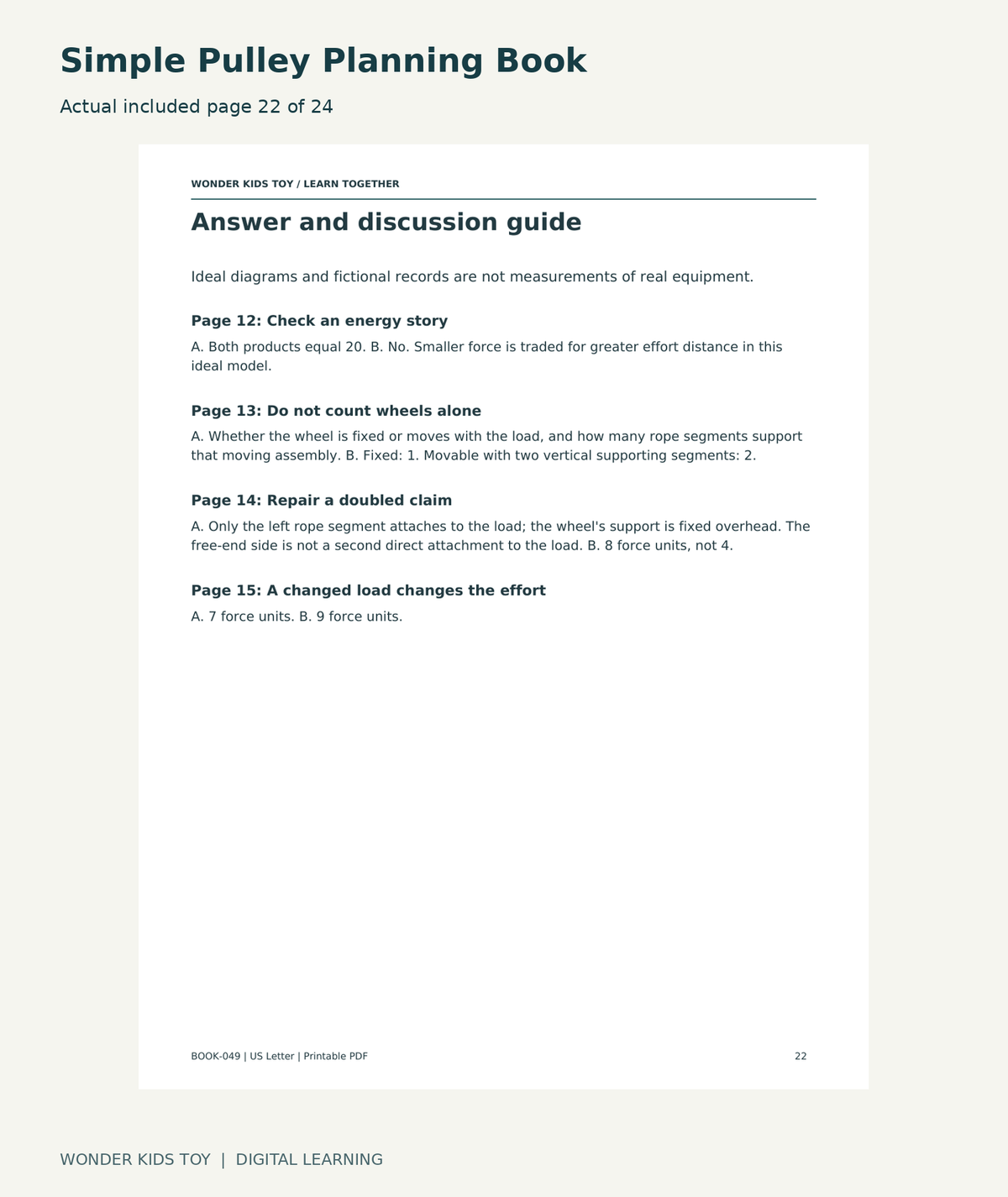 Simple Pulley Planning Book: actual included PDF page22 of 24