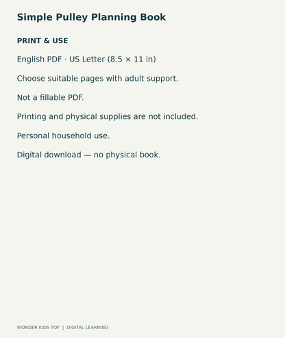 Simple Pulley Planning Book: US Letter English printable PDF and household-use details