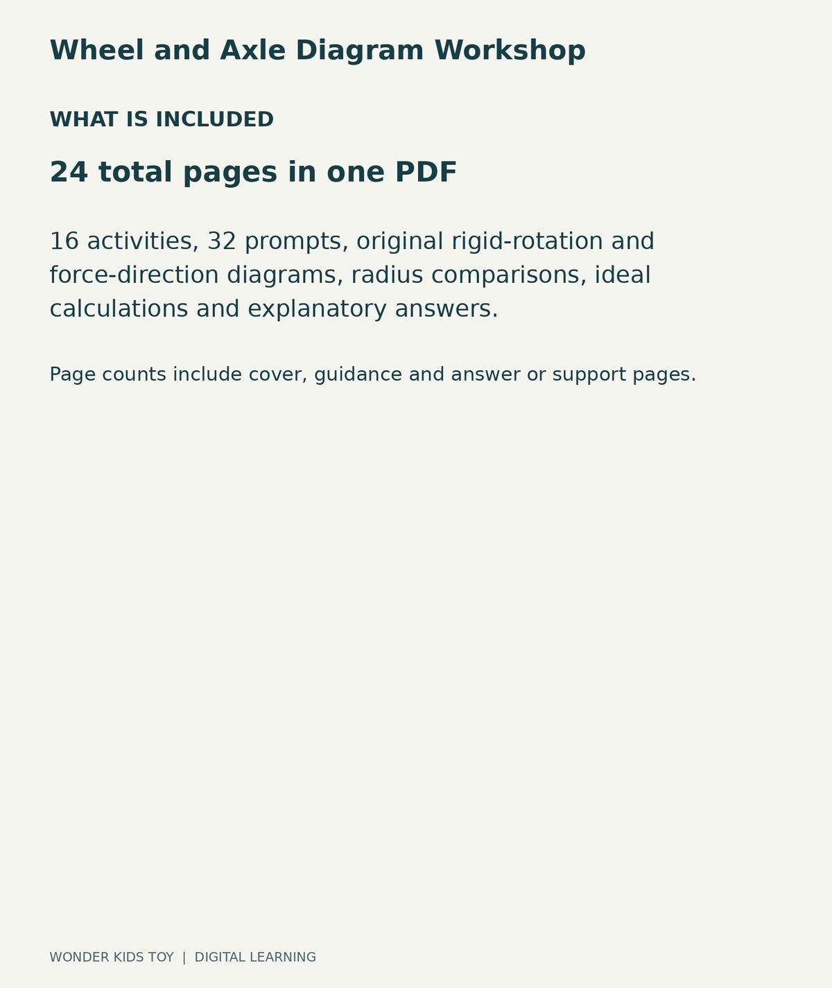 Wheel and Axle Diagram Workshop: contents overview, one PDF with 24 total pages