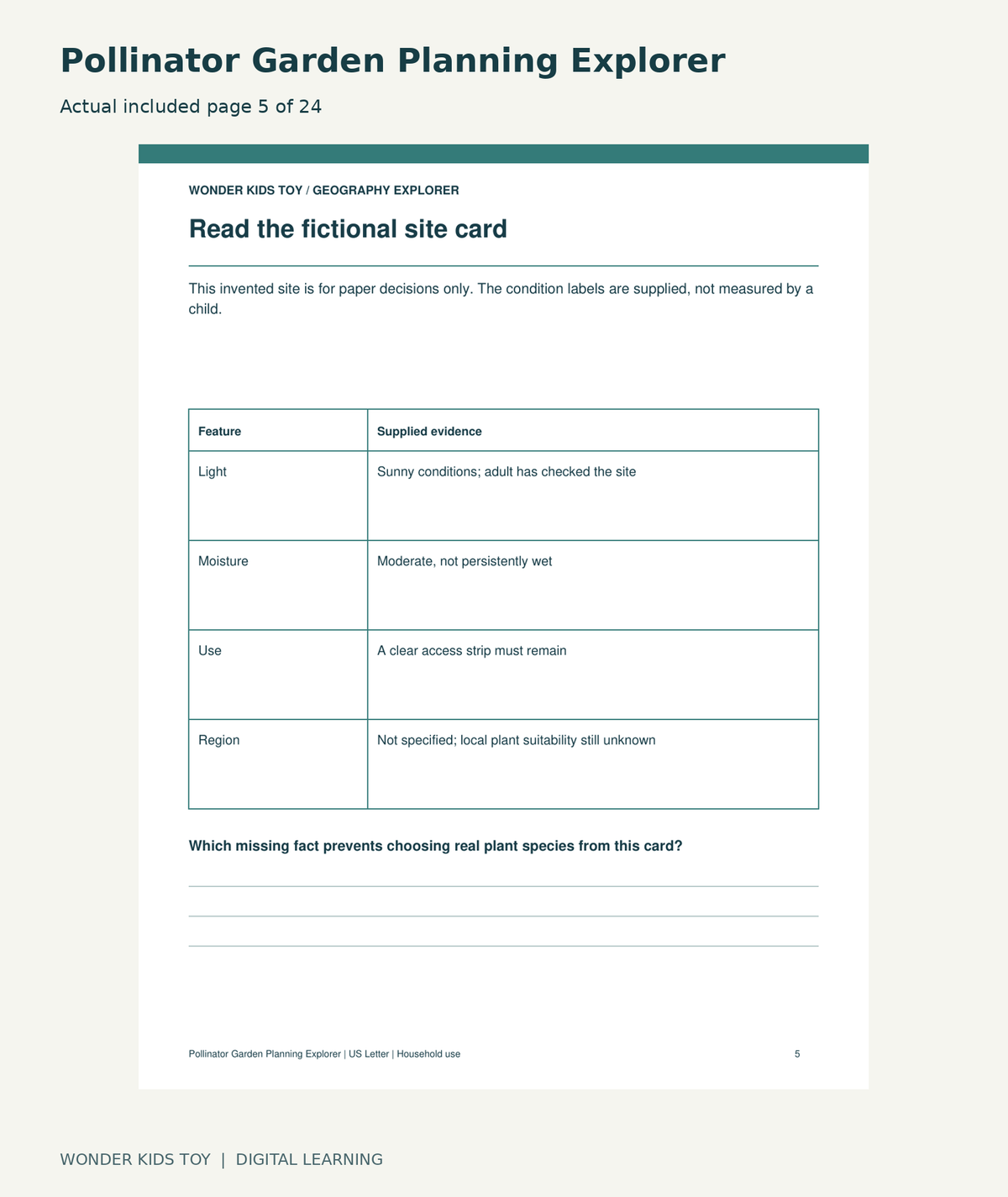 Pollinator Garden Planning Explorer: actual included PDF page5 of 24