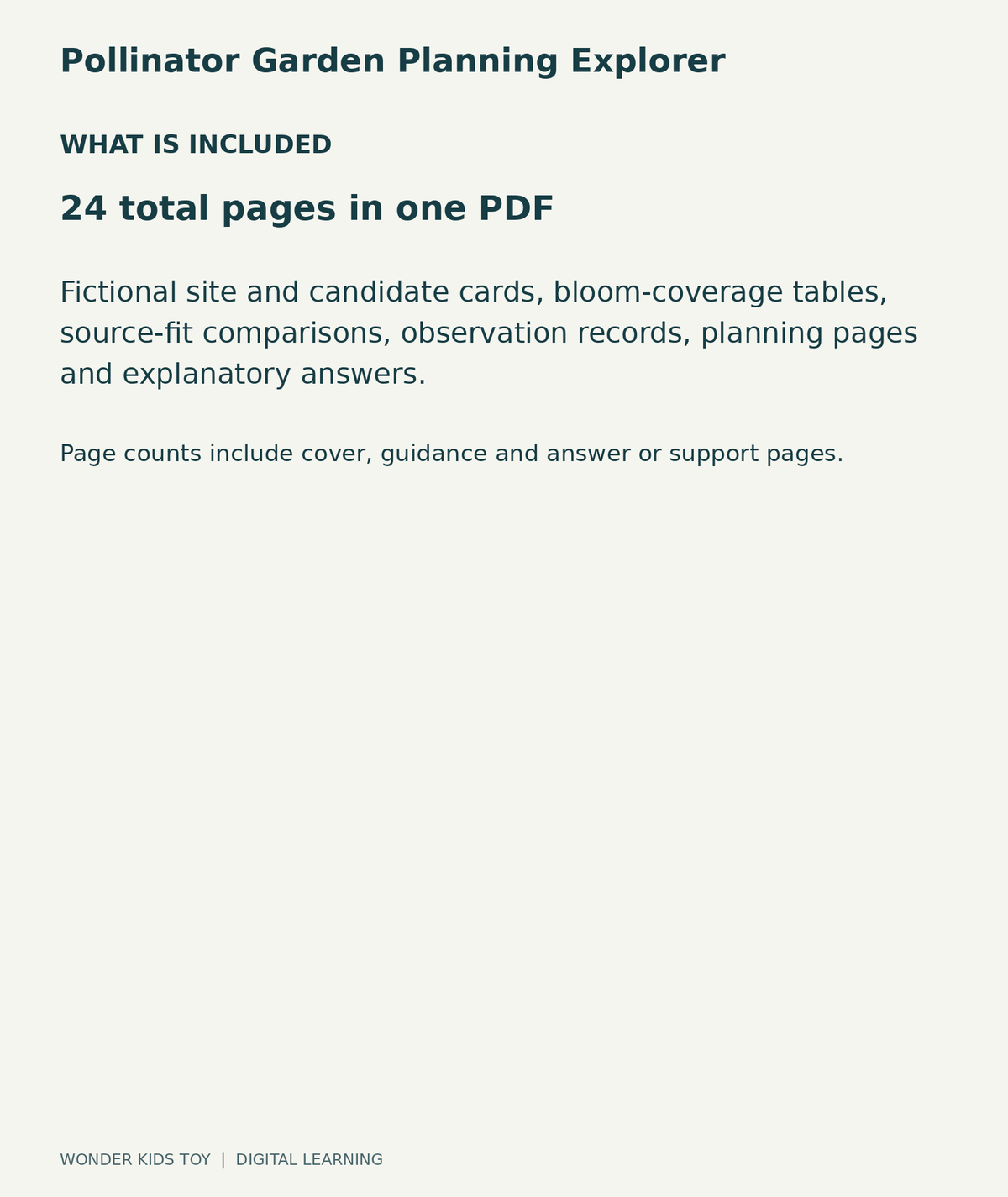 Pollinator Garden Planning Explorer: contents overview, one PDF with 24 total pages