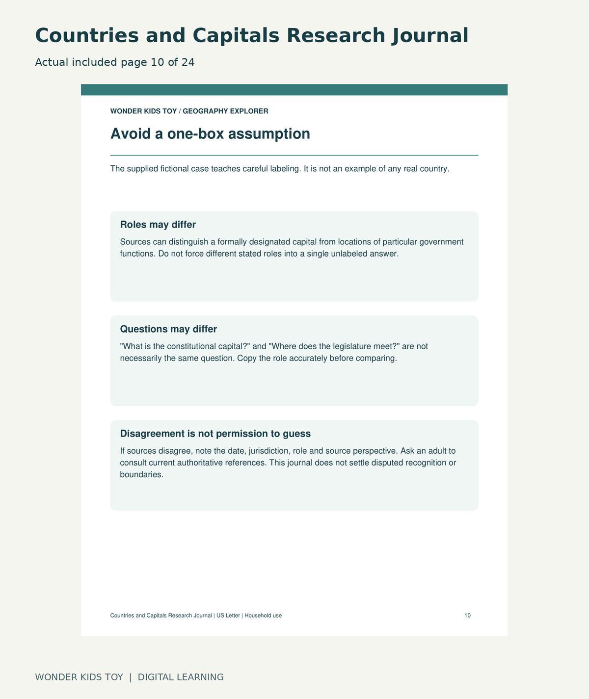 Countries and Capitals Research Journal: actual included PDF page10 of 24