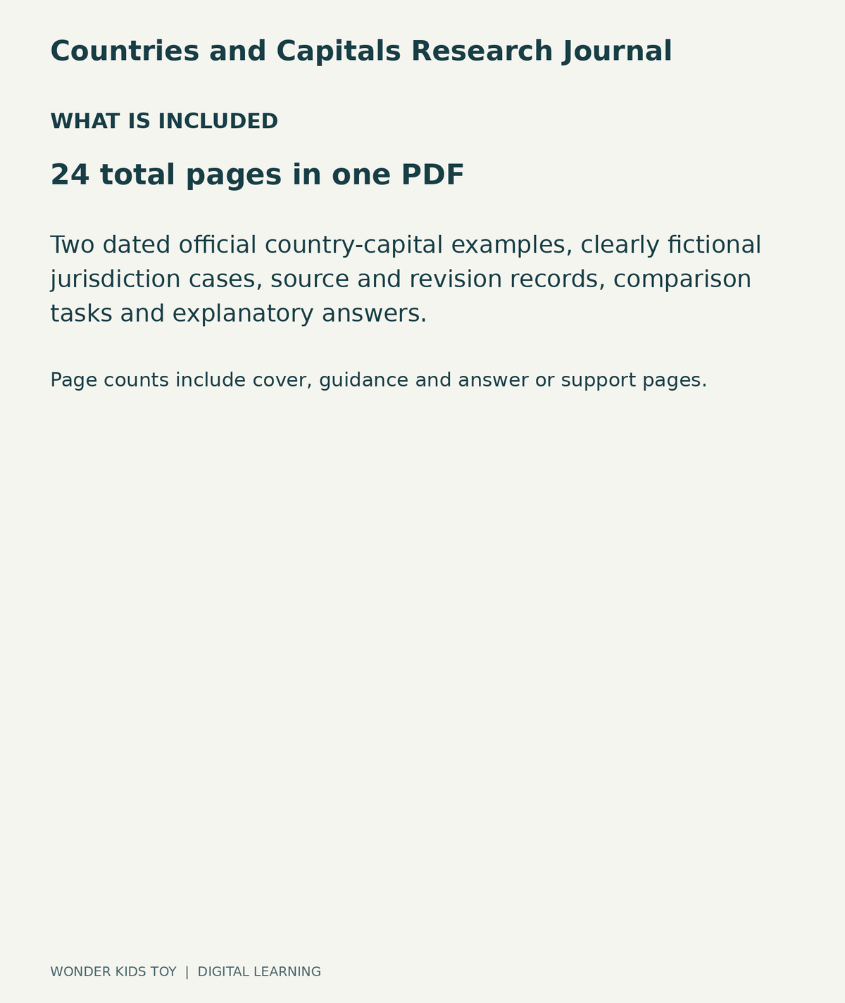Countries and Capitals Research Journal: contents overview, one PDF with 24 total pages