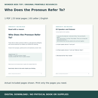 Who Does the Pronoun Refer To?: actual included PDF previews, 25 total pages, US Letter digital download